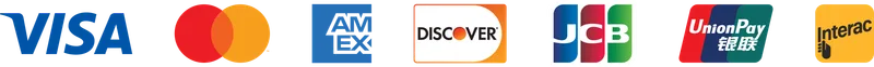 Accepted cards: Visa, Mastercard, American Express, Discover, JCB, UnionPay, and Interac