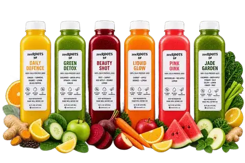 zeeROOTS cold-pressed juice bottles
